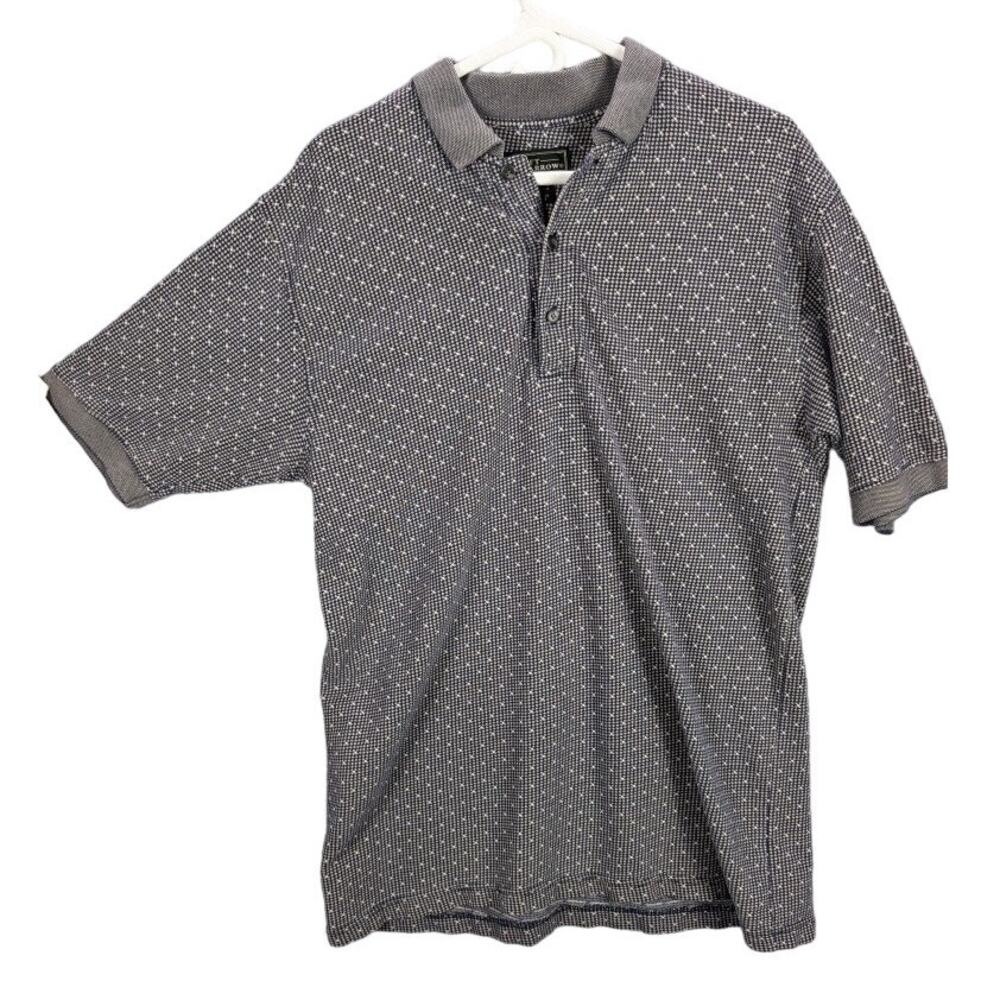 Vintage Polo Shirt Croft & Barrow Mens Large Blue White Houndstooth Y2K 1990s